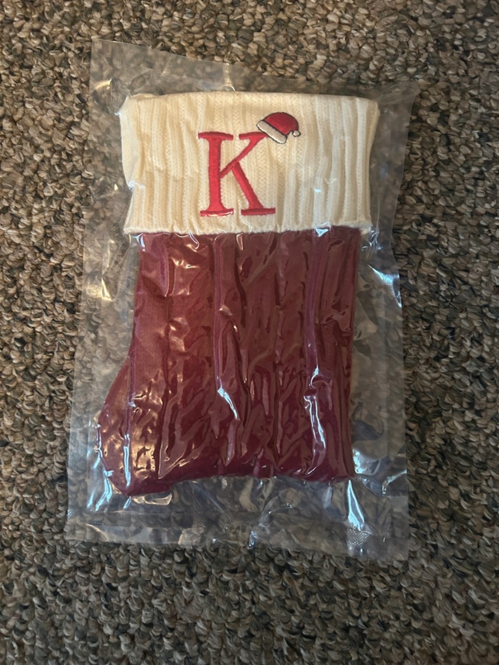 Monogrammed 'K' Knit Holiday Stocking - Red and Cream